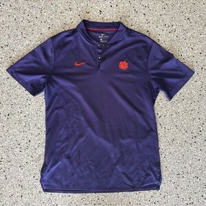 NikeCourt Men’s Clemson Tigers Purple Polo Henley Two Button Dri-Fit Shirt